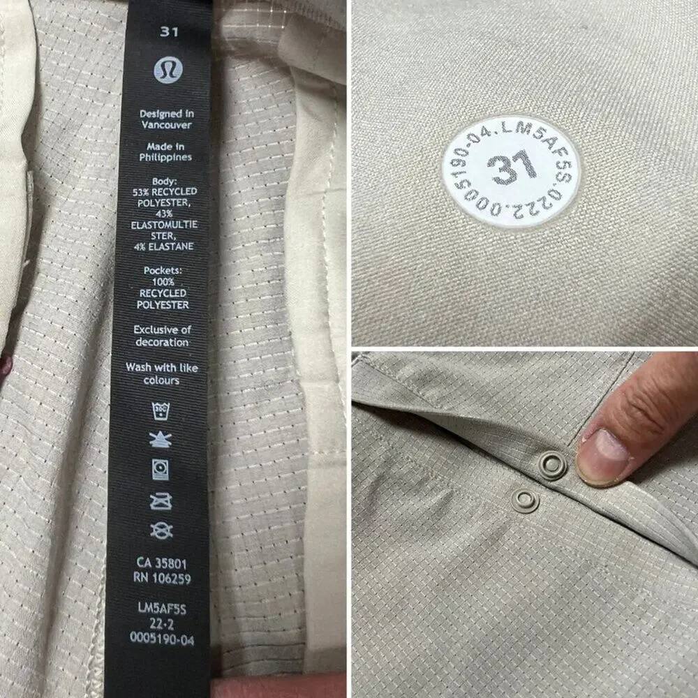 Lululemon Commission Slim Pant Ventlight SIZE 31 Gray Beige Chino